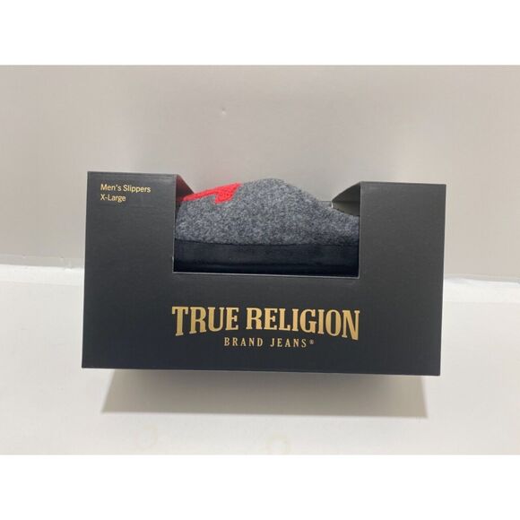 True Religion Men’s Grey and Red Logo Slip On House Slipper’s Size Small (7-8) - Picture 2 of 6